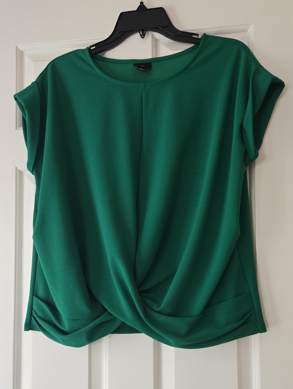 Worthington Women's Large Green Twist Front Blouse Short Sleeve - Picture 2 of 7